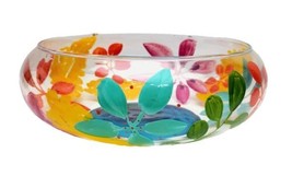 Floral Glass Centerpiece Fruit Bowl  European Hand Painted France Flowers  10&quot; - £36.16 GBP