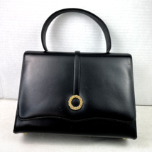 Vintage 1950s Black Handbag Trapeze Purse Faux Leather &amp; Gold Mastercraft Canada - £27.06 GBP