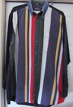 NAUTICA Shirt Striped L/S Cotton Denim Wash Look w Flag Logo Men&#39;s XL - £18.86 GBP