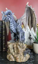 Large Medieval Sentry Abraxas Black Dragon Standing On Stump Rock Statue 9.25&quot;H - £35.15 GBP