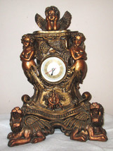 Cherub / Figural Quartz Clock 5 figures + Lions Feet Bronze Colored - $62.09