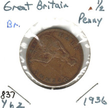 Great Britain 1/2 Penny, 1936, Bronze, KM62 - £1.39 GBP