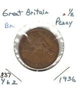 Great Britain 1/2 Penny, 1936, Bronze, KM62 - $32.76 MXN