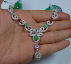 Cert&#39;d Fine Natural Rare 3 Color A Jadeite Jade Oval Cabochon S925 Necklace - $6,569.66 MXN