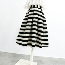 Women Black Zebra Pattern Pleated Midi Skirt Winter Wool Pleat Midi Party Skirt image 15