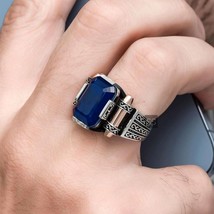 Men Blue Stone Ring, Zircon Sapphire Stone Ring, Turkish Ring Ottoman Style Ring - $107.53