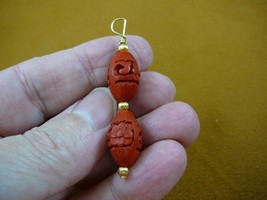(J-16) RED OVAL CINNABAR Pendant necklace carved wood lacquer bead jewelry - $8.59