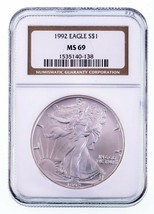 1992 $1 Silver American Eagle Graded by NGC as MS-69 - £56.52 GBP