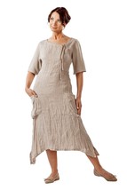 Linen Dress Gauze Midi Crinkle Made In Europe Organic Elbow Sleeve Pocket 6 8 10 - £119.91 GBP
