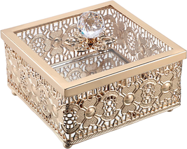 Mother&#39;s Day Gifts for Mom Her Women, Vintage Gold Jewelry Box with Glass Lid Mi - £27.26 GBP