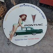 Vintage 1956 Pontiac Star Chief Four-Door Sedan Porcelain Gas &amp; Oil Pump Sign - £98.77 GBP