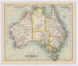 1912 Antique Map Of Australia / Verso History Of Exploration / Rainfall - $28.49