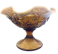 Fenton Amber Opalescent Ruffled Raised Tulip Water Lily Pedestal Compote - £27.16 GBP