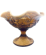 Fenton Amber Opalescent Ruffled Raised Tulip Water Lily Pedestal Compote - £27.15 GBP