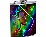 Rainbow Butterfly Em1 Flask 8oz Stainless Steel Hip Drinking Whiskey - $16.78
