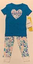 HURLEY Baby Girl 2-Piece Short Sleeves Tee Shirt &amp; Pants Heart PJs Sleep... - £10.35 GBP