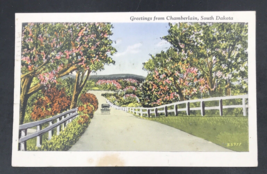 Vintage 1939 Greetings From Chamberlain SD South Dakota Postcard Fenced Road - £7.41 GBP