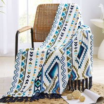 Casaagusto Boho Throw Blanket, Blue And White Aztec Throw, 50 * 60 Inches - $37.99