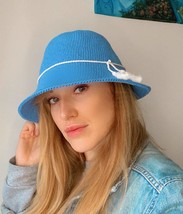 Cotton basket hat, crochet basket hat, unisex oversize blue hat, trendy ... - £78.45 GBP