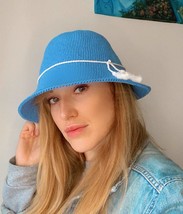 Cotton basket hat, crochet basket hat, unisex oversize blue hat, trendy ... - $100.00