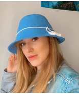Cotton basket hat, crochet basket hat, unisex oversize blue hat, trendy ... - £71.94 GBP