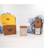 MCM Himmel Logo Natural Cognac Leather Card Case Holder Mini Wallet NWT - $222.26