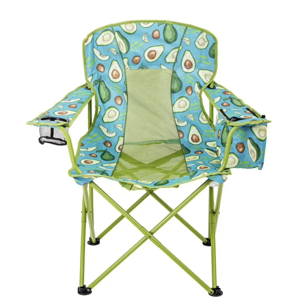 Oversized Mesh Camp Chair with Cooler, Avocado Design, Green with Blue, Adult - £53.79 GBP