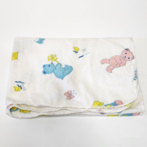 Vintage Baby Infant Security Blanket Blue Pink Yellow Teddy Bears 28&quot; X 38&quot; - £37.32 GBP