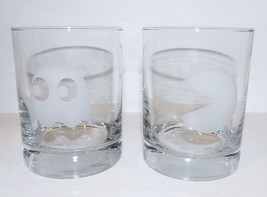 Rare Bngi Pac Man &amp; Ghost Frosted Glass Pair Of 4 1/8&quot; Old Fashioned Glasses - £48.11 GBP