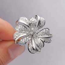 2.10Ct Round Cut Cubic zirconia Flower Shape Ring 14k White Gold Plated-Silver - £128.19 GBP