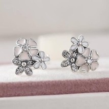 S925 Sterling Silver Poetic Blooms With Enamel and Clear CZ Stud Earrings - £12.94 GBP