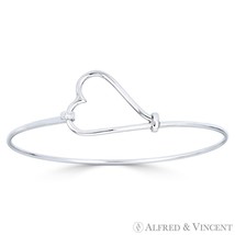 Heart-Lasso Love Charm Cuff Bangle Ladies Bracelet in Solid .925 Sterling Silver - £20.67 GBP