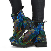 Combat Boots - Peacock | Boho Shoes, Handmade Lace Up Boots, Vegan Leath... - £70.74 GBP