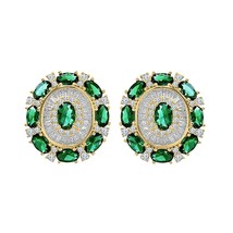 2Ct Oval Cut Simulated Green Emerald Cluster Stud Earrings Yellow Gold Plated - £109.64 GBP