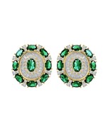 2Ct Oval Cut Simulated Green Emerald Cluster Stud Earrings Yellow Gold P... - £127.39 GBP