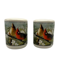 Vtg Cardinal Bird Salt &amp; Pepper Shakers Floral Design Kitchen Decor Collectible - $12.86