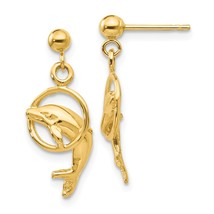 14K Yellow Gold Dolphin &amp; Hoop Earrings Jewelry - £112.70 GBP