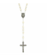 PEARL BEADS AND MIRACULOUS CENTER CRUCIFIX CROSS ROSARY NECKLACE - £55.78 GBP