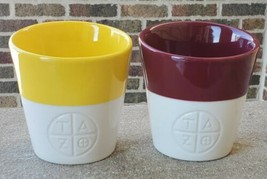 2 TAZO Tea Logo Starbucks Yellow Maroon Coffee Porcelain Mugs Cups Tumblers - £29.63 GBP