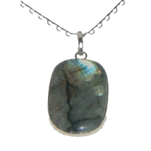 Sterling Silver 925 Necklace with Opalescent Gemstone Pendent 18 in. Chain - £35.03 GBP