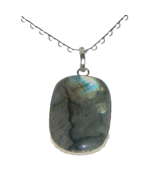 Sterling Silver 925 Necklace with Opalescent Gemstone Pendent 18 in. Chain - £35.04 GBP