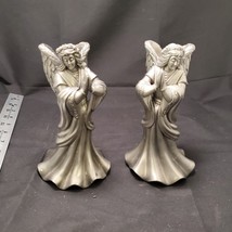 2 Metal Angel Candle Sticks Ornate Christmas Holiday Decorations Vtg 7” Heavy - £35.97 GBP