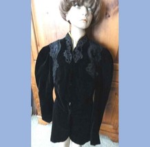 Antique Fancy Victorian Womans Velvet Fitted Jacket Coat w/LACE Satin Lined - £175.18 GBP