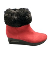 Dkny Abri Booties Womens Size 5 Red Black Suede Faux Fur Round Toe Back Zipper - $74.44