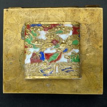 Chinese brass lidded box with enameled design of a dragon in the clouds ca 1900 - £56.77 GBP