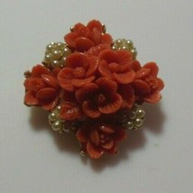 Vintage Faux Pearl Orange flower Brooch - $12.88 CAD