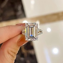 12CT Solitaire 14*10 Emerald Cut Simulated Diamond Engagement Ring White Gold FN - £96.12 GBP