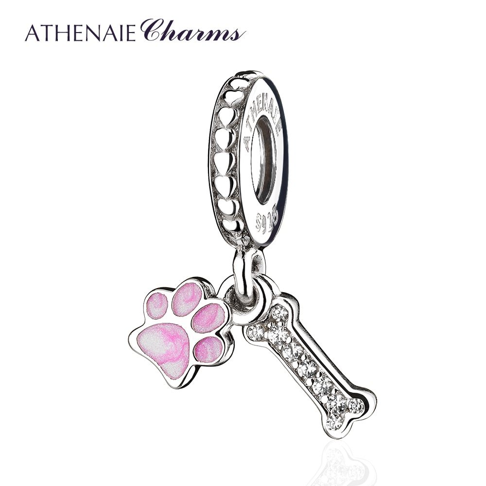 Primary image for 925 Sterling Silver Clear CZ Lovely Pet Paw Prints Charms Pendant fit Bracelet N