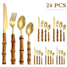 24 PCS High Quality Creative Bamboo Style Stainless Steel Spoon Set - £47.16 GBP