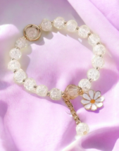 Daisy Clear Cracked Glass Beaded Bracelet Stretchy - $6.92